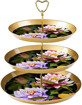 3 nivoa Cupcake postolje za kolač kule za prikaz kolača za desert stabla toranj za zabave događaje dekor, vodeni cvjetni retro ljiljana