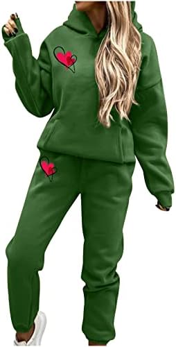 CJHDYM ženska tracksuit postavlja vez za ljubav print s dugim rukavima kapuljača pulover vrhovi trenerskih dijelova s ​​2-dijelom odjeće