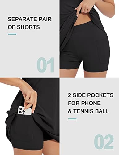 Teniske haljine za žene, haljina za vježbanje u tenisu s ugrađenim u kratkim hlačama i grudnjaka za atletsku tenisku haljinu