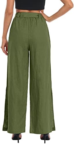 Pamučne lanene hlače za žene, odjevene ležerne noge labave fit split rub tog torba za crtanje joge pantalone za žene