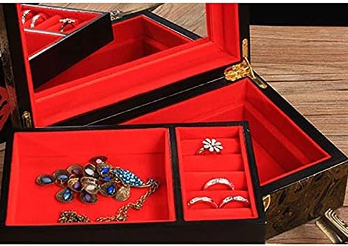 XJJZS kutija za nakit-Ručno oslikana dvoslojna kutija za nakit vjenčanja kutija za vjenčanje ogledalo Novi čvor za skladištenje