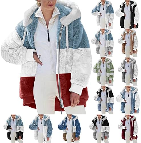Ženski kaput od fleka jakna Sherpa jesen zimska mršava nejasna boja blok nadmaše s kapuljačama s kapuljačama s kapuljačom casual trendi