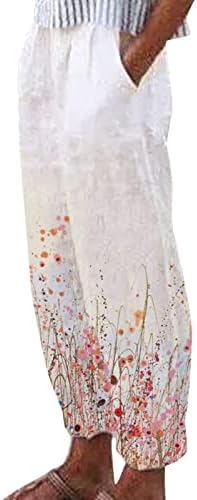 Hdzww cvjetne hlače dame s džepovima dnevni boravak elastični struka za struka koničana ljetna staza latna baggys elasticirano