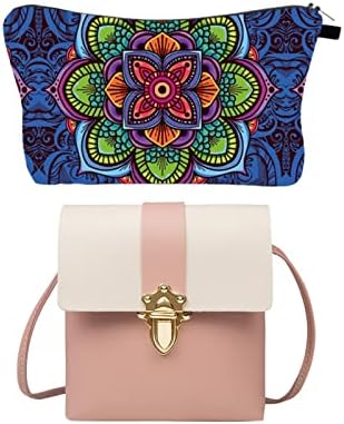 Pmuybhf torba za šminku s kožnim vrećicama za ramena glasnika vrećica za torbu za žene, cvjetne kozmetičke torbe torbica s patentnim