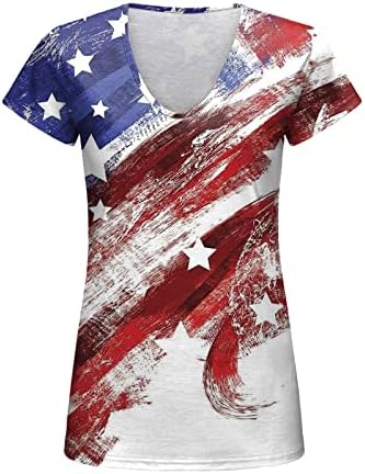 Majice 4. srpnja za žene, ležerna ljetna majica s američkom zastavom kratkih rukava, izrez u obliku slova u, domoljubna bluza na pruge