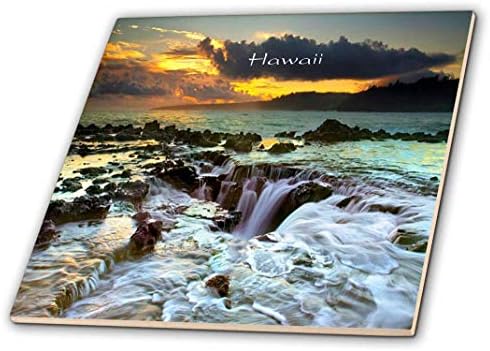 Trodimenzionalni otisak prekrasnog havajskog zalaska sunca sa slapovima-keramičke pločice, 12 inča