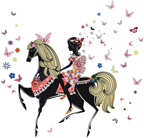 Cvjetna vila djevojka na konju s leptirom cvijet Zidne naljepnice vilenjak zidna naljepnica 35, 4 932, 6 inča odvojiva vinilna zidna