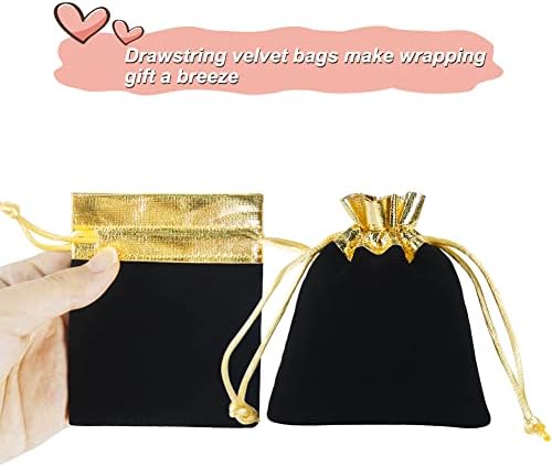 HRX paket Velvet torbe za nakit 3x4 inča, 20pcs crna zlatna krpa torbice za mali poklon