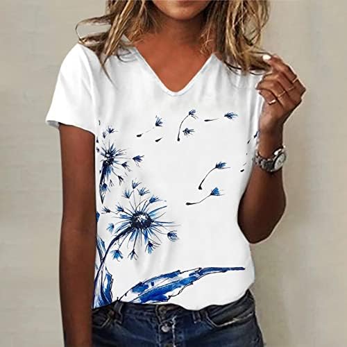 Ljetne ženske kratke rukave v vrat cvjetni tiskani gornji majice ležerne košulje majice tee tunika ženske vrhove kratke žene casual