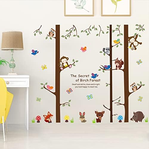 Izmjenjiva smeđa stabla i zeleno lišće Zidne naljepnice freske očistite i zalijepite slatke crtane životinje lisica majmun sova ptica