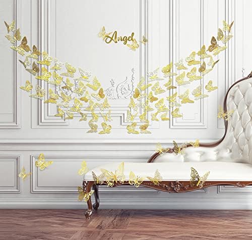 3; 72pcs Zidne naljepnice zlatnog leptira 6 stilova 3 veličine uklonjive naljepnice vjenčani dekor Ukrasi za torte metalni šuplji rezbarenje