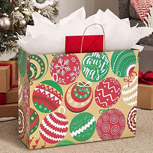 12 ekstra velikih božićnih poklon papirnatih vrećica skupno s ručkama i 60 brojeva božićne poklon oznake-6 dizajnira Jumbo Prevelike