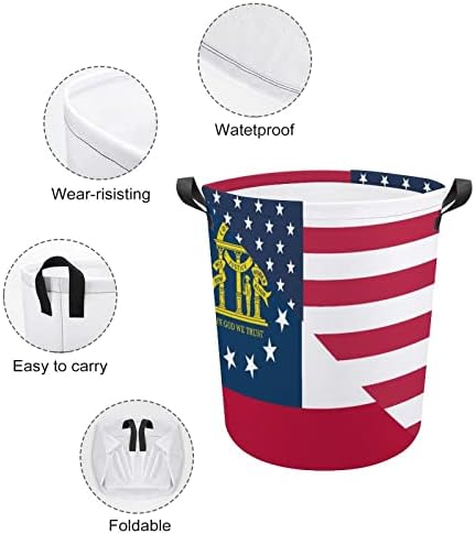 Košare za rublje sa zastavama države Amerika i Georgia s ručkama vodootporne sklopive okrugle košare za odjeću organizator za pohranu