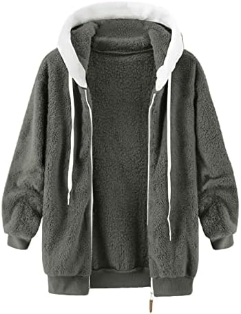 Usuming jakna s patentnim zatvaračem za žene zimska runa plišana topla odjeća čvrsta boja kapuljača labavi kaput