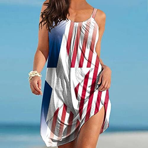 haljina za žene 4. srpnja ljetna ležerna haljina za plažu u boho stilu s američkom zastavom, bez rukava, okruglog vrata, lepršave mini
