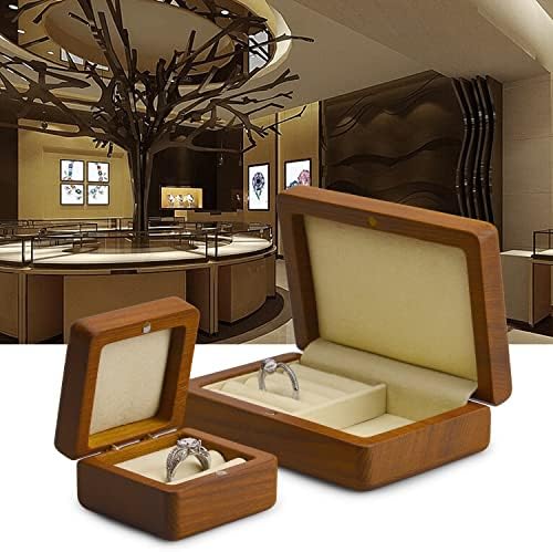 Woodten kutija za zaručnički prsten, kutija za skladištenje nakita s dvostrukim prstenom od čvrstog drveta za prijedlog za brak, vjenčanje