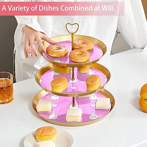 TORKI STARKS SET od 3, jednorog i srce na ružičaste polka točkice pijedestal zaslon stol za desert cupcake postolje za svadbenu proslavu