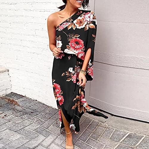 Ženski proljetni moda 2023, ženska seksi ramena prorezana cvjetna kratka rukava labava ležerna haljina