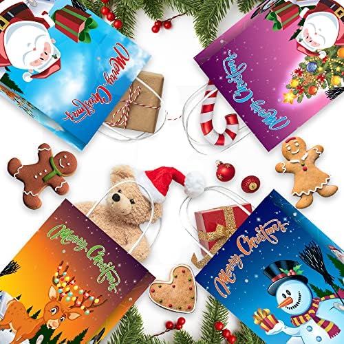 Vrećice za božićne poklone s ručkama 4 dizajna set od 12 vrećice za božićne poklone 8,75 inch 6 papirnate vrećice srednje veličine