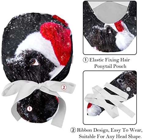 Ratgdn Medicinske kape za žene s gumbima dugačka kosa, 6 komada podesiva radna kapa, božićni Djed Mraz višebojan