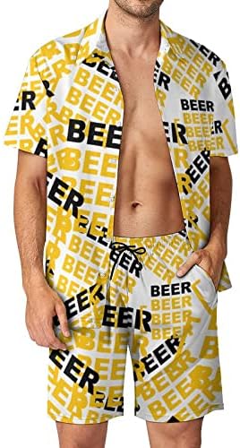 WeedKeycat pivska šalica muške odjeće za plažu s 2 komada Havajski gumb dolje košulja s kratkim rukavima i kratkim hlačama setovi prtljažnika