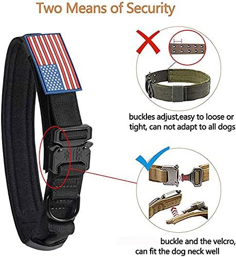 Taktički ogrlica za pse s američkom zastavama - Vojni ogrnik debeo s ručicom - teška najlon K9 ovratnik podesiva metalna kopča za srednje