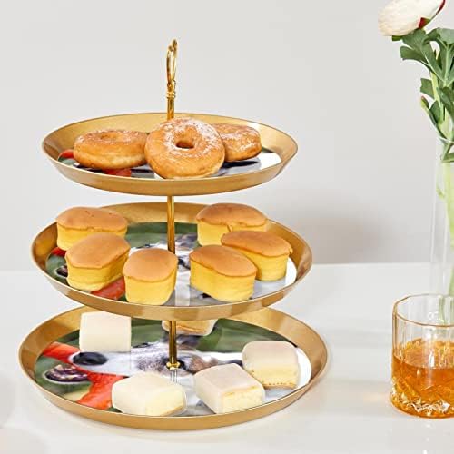 Stalak za torte sa zlatnom ladicom za posluživanje, 3 slojnog okruglog zaslona kolača s kolačićima, držač kupusa desert drveća Tower