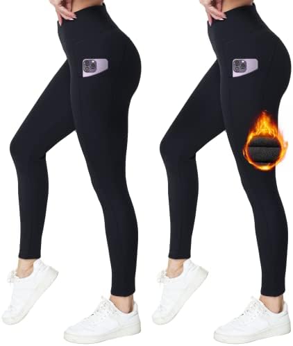 JoJoans 2 Pack Fleece obloge za žene zimske joga hlače s visokim strukom za žene termičke gamaše sa džepovima