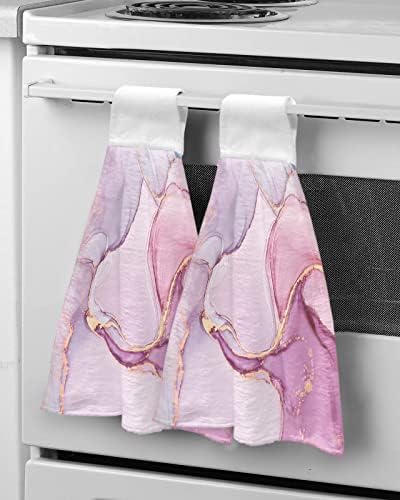 Dekorlovee gradijent ružičastog mramornog visećeg kuhinjskog ručnika 1 pakiranje, ručni ručnici s visećom petljom za kupaonicu, apstraktni