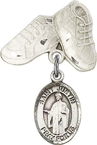 Dječja značka Ach s amuletom Svetog Justina i Pribadačom za dječje čizme / dječja značka od sterling srebra s amuletom Svetog Justina
