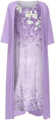 Ženski ležerni modni ispis O/vrat srednje dužine dvodijelne haljine