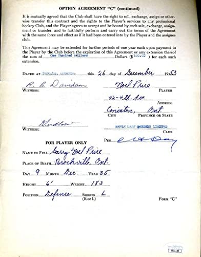 Sretan dan JSA potpisao CoA rijetko ugovori Maple Leafs iz 1953. godine