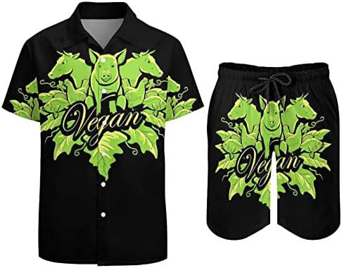 Baikutouan veganski muški 2 -komadni havajski košulja odijela casual labav gumb dolje i plaža kratke hlače odmor odjeće