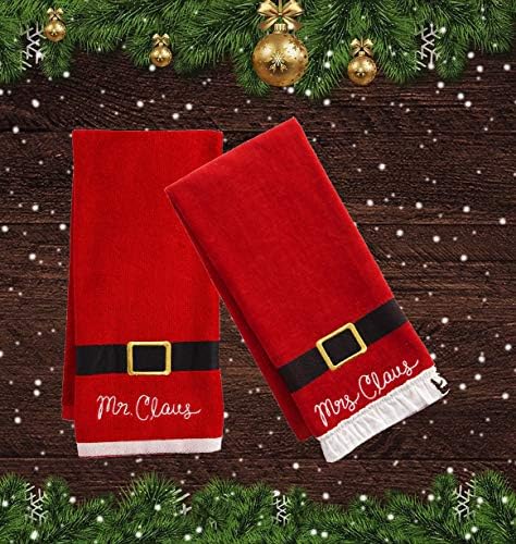 St. Nicholas kvadratni božićni ručnici, ručnik za ručni ručnik od crvene kupelji od 2, gospodin i gospođa Claus s dekorativnim dizajnom