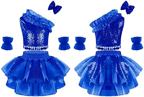 EasyForever Kids Girls 3PCS šljokica Balet Jazz Dance Outfit Halter Crop Top s Tutu Skirt Skis Clip Set