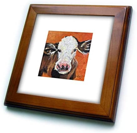 Trodimenzionalna slika oslikane kravlje njuške na narančastoj pozadini-uokvirene pločice