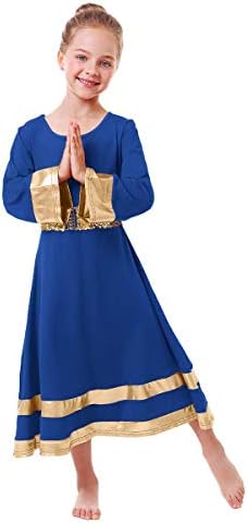 Male/velike djevojke metalik zlato zvono duge rukave plesna haljina + šljokice pojas liturgijski bogoslužje set za plesnu odjeću