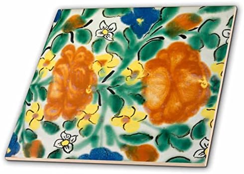 Vintage Meksički cvjetni uzorak 3t narančasta žuta zelena plava cvijeće Meksiko - pločica