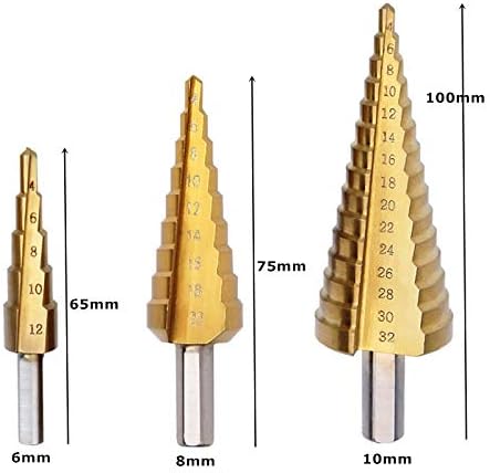 Zabrinjavanje drveta 6pcs Titanium obloženi koračni bitovi set 4-32 mm HSS bušilica Bit s bušilicom za umućivanje rupa Sawlej alati