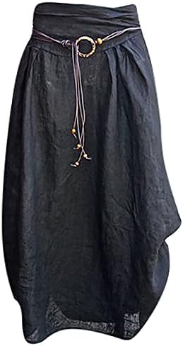 Ženske vintage pamučne platnene duge suknje čvrste visoki struk navučena asimetrična midi suknja Summer Casual Comfort Swing suknja
