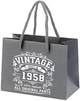 Poklon vrećice za odjeću za 65. Rođendan-sivi papir s ručkama od užeta-Reciklirana ekološka poklon vrećica-Originalni detalji iz 1958.