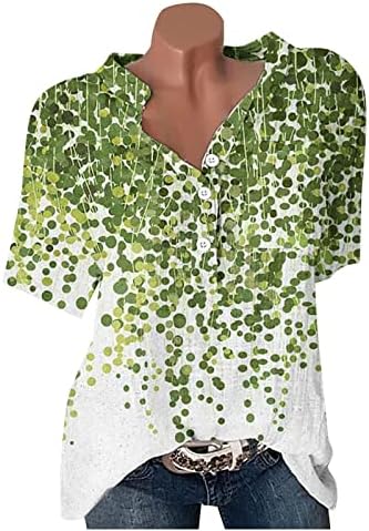 Ženski ljetni vrhovi v vrat labavi fits vrhovi Udobno pamučno laneno cvjetni print bluza bluze moda 2023