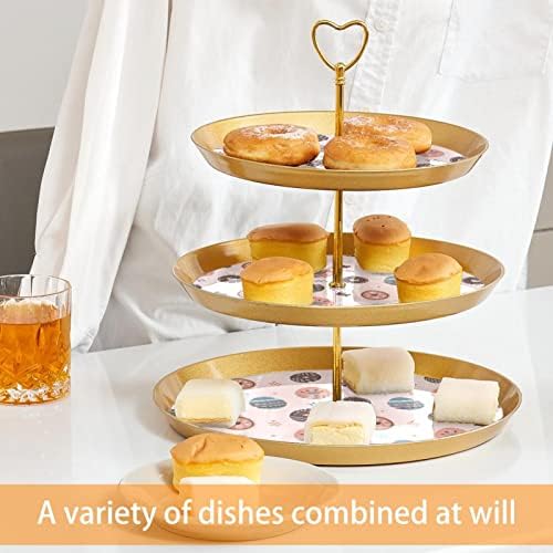 Stalak za tortu sa zlatnom ladicom za posluživanje, 3 složeni okrugli kolač od kolača za prikaz kolača, držač za desert kula kula šarenih