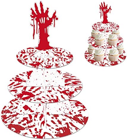 ZXVSKR Halloween Horror Cupcake Stand, troslojni držač za kupine Cupcake Cupcake ukrasi okrugli posluživanje stajališta ladice za desert
