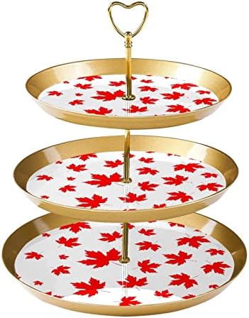 TORK SET SET 3 slojeva Cupcake stoji za višekratnu upotrebu peciva za vjenčanje za vjenčanje rođendana čajanke, uzorak crvenog javorovog