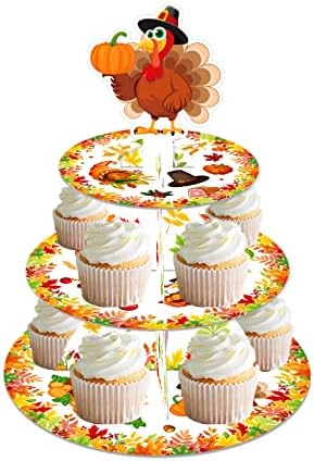 Dan zahvalnosti Turkey Cupcake Stalk, 3 sloj čvrstog kartona zaslona za hranu Cupcakes Tower Holder Candy Cookie Ladica za dekor za