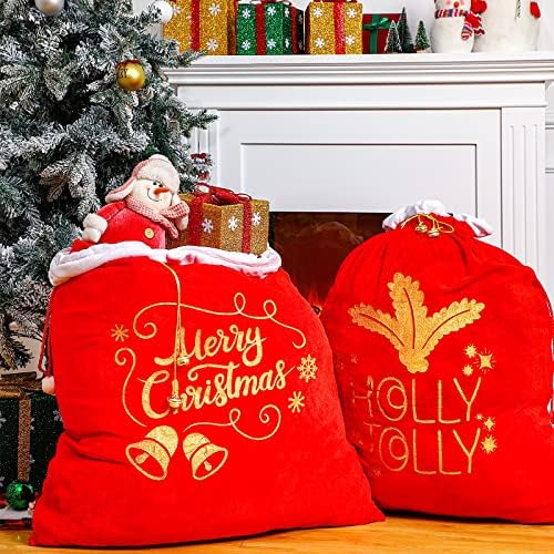 2 komada Velika božićna poklon torba Djeda Mraza Jolly Holly Velvet Djed Mraz poklon vreća s kabelom STREDNJI BOŽIĆNI Djed Mraz Poklon