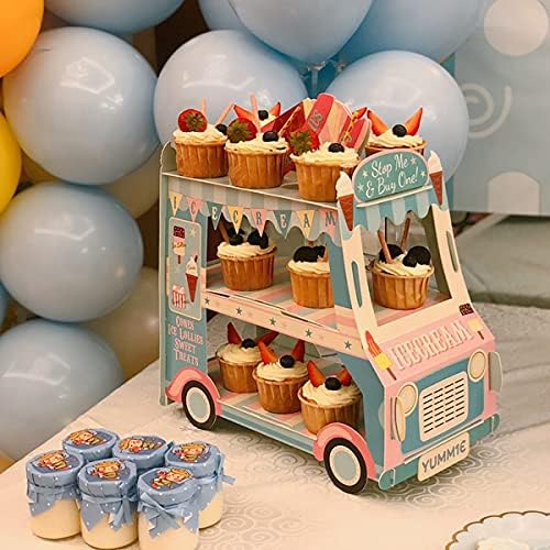 Yondmmiy 3 nivo cupcake postolje sladoled kombi stand a automobili zaslon sa stajališta autobus cupcake kolač kamion papir papir za