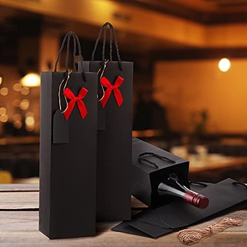 Crne vinske vrećice od 20 komada s crvenim mašnama i oznakama za vjenčanje, večeru za Valentinovo, poslovne rođendane, božićne zabave,