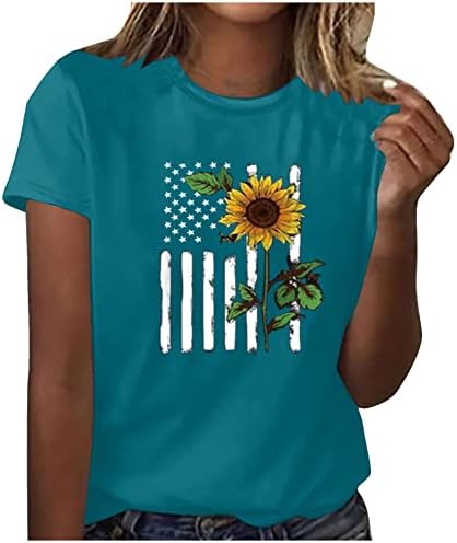 Američka zastava majica Patriotske košulje Žene 4. srpnja Tee Tops USA zastave Suncokret Print majicu ljetne grafičke majice